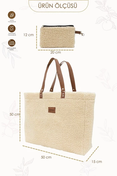 MORDESİGN Teddy Bag, Anne Bebek Bakım Çantası, Cüzdan Hediyeli, XL Büyük Boy, Kadın Çantası, Morteddy Serisi - 6