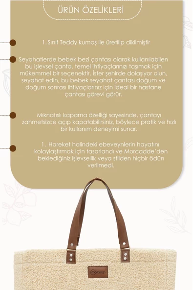 MORDESİGN Teddy Bag, Anne Bebek Bakım Çantası, Cüzdan Hediyeli, XL Büyük Boy, Kadın Çantası, Morteddy Serisi - 3