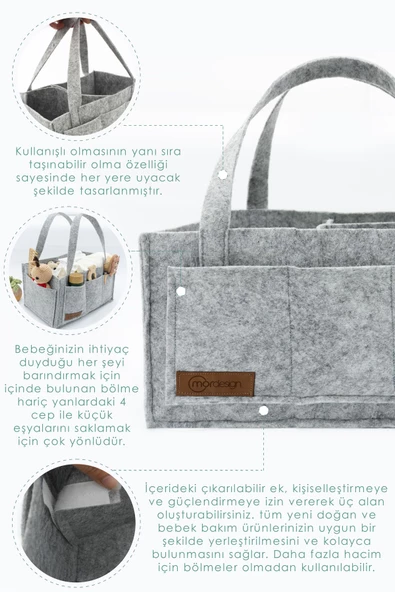 MORDESİGN Keçe Anne Bebek Bakım Çantası Yenidoğan Alt Açma Değiştirme Için Organizer Taşınabilir Düzenleyici - 3