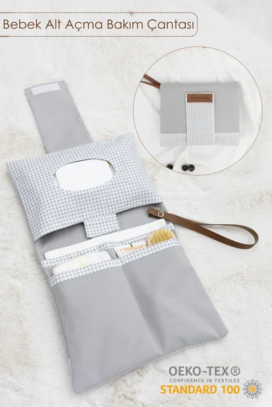 MORDESİGN Bebek Alt Açma Bakım Çantası, Anne Bebek Organizeri, Yıkanabilir, Kir Tutmaz, Junior Serisi, Gri