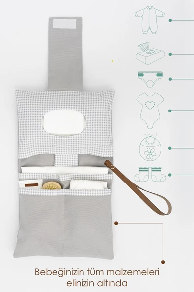 MORDESİGN Bebek Alt Açma Bakım Çantası, Anne Bebek Organizeri, Yıkanabilir, Kir Tutmaz, Junior Serisi, Gri - 2