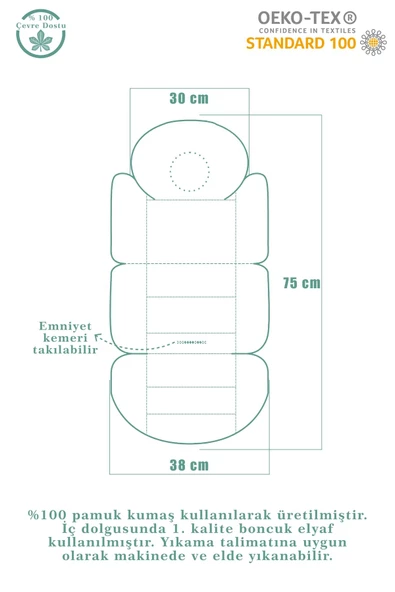 MORDESİGN Bebek Arabası Minderi, Bel Destekli, Plain Desen, Çift Taraflı, Kahverengi - 5