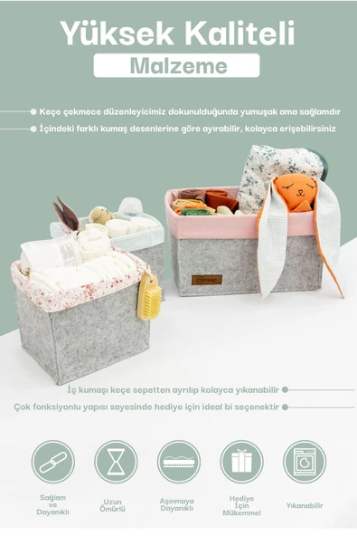 MORDESİGN 3'lü Çekmece İçi Dolap Çamaşır Düzenleyici, Çocuk Odası Katlanabilir Saklama Kutusu Seti, Organizer - 4