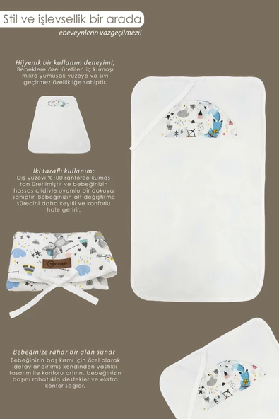 MORDESİGN Bebek Çanta Alt Açma Minderi  Alt Değiştirme Pedi  Taşınabilir Bakım Örtüsü Care Tilki Serisi - 3