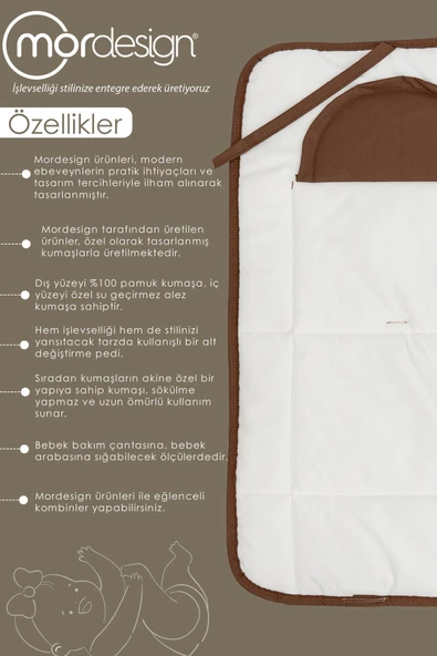 MORDESİGN Bebek Çanta Alt Açma Minderi, Alt Değiştirme Pedi, Taşınabilir Bakım Örtüsü,Morremix Seri,Kahverengi - 2