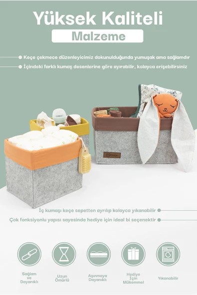 MORDESİGN 3'lü Çekmece İçi Dolap Çamaşır Düzenleyici, Çocuk Odası Katlanabilir Saklama Kutusu Seti, Organizer - 5