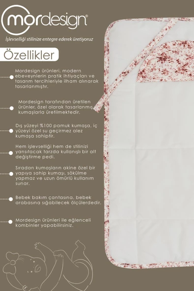 MORDESİGN Bebek Çanta Alt Açma Minderi Alt Değiştirme Pedi Taşınabilir Bakım Örtüsü Çıtır Seri Pudra - 2