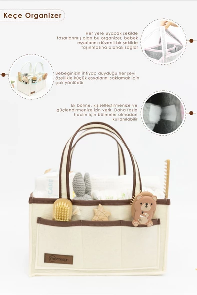 MORDESİGN Yenidoğan Bebek Bakım Çeyiz Seti; Bebek Hediyesi,Anne Bebek Organizer,Bebek Hediye Kutusu, Acı Kahve - 2