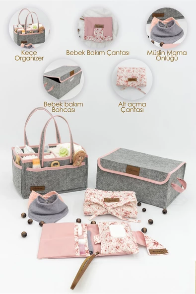MORDESİGN Yenidoğan Bebek Bakım Çeyiz Seti; Bebek Hediyesi, Anne Bebek Organizer, Bebek Hediye Kutusu, Pudra