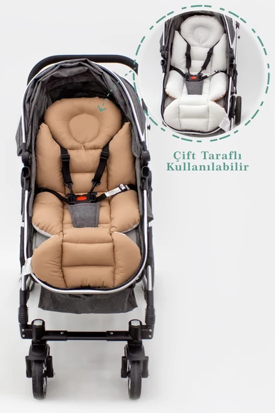 MORDESİGN Bebek Arabası Minderi, Bel Destekli, Plain Desen, Çift Taraflı, Kahverengi - 4
