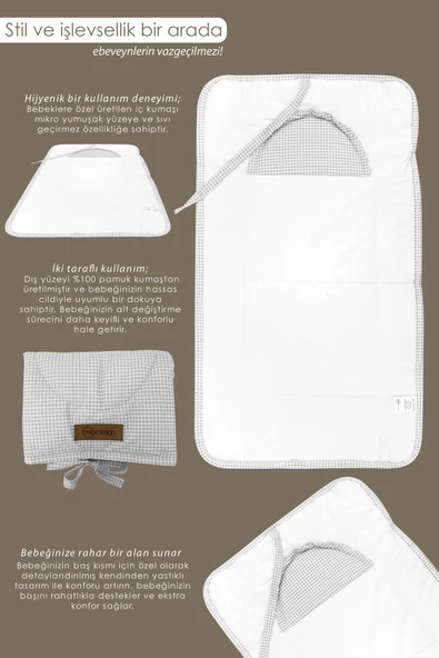 MORDESİGN Bebek Çanta Alt Açma Minderi Alt Değiştirme Pedi Taşınabilir Bakım Örtüsü Care Seri Gri - 2