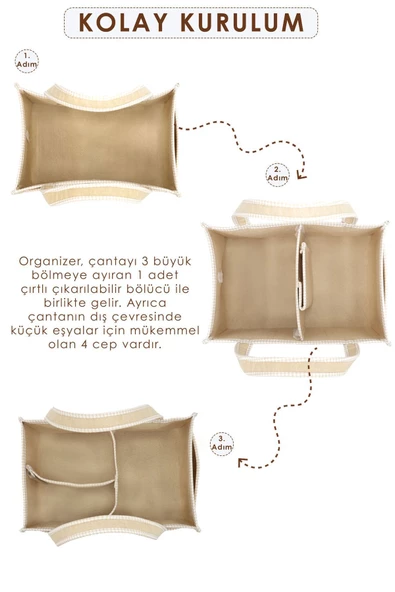 MORDESİGN Kalın Keçe Anne Bebek Bakım Çantası, Organizer, Çok Gözlü Düzenleyici, Gingham Serisi, Kapiçino - 2