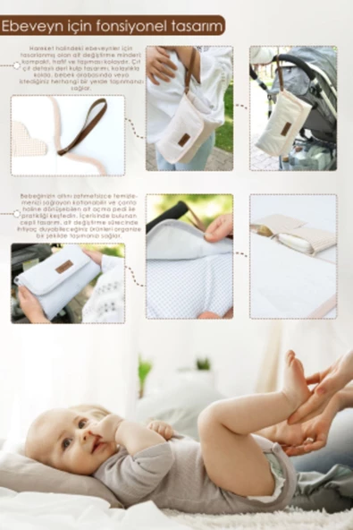 MORDESİGN Bebek Çanta Alt Açma Minderi, Alt Değiştirme Pedi, Taşınabilir Bakım Çantası, Clutch Seri,kahverengi - 2