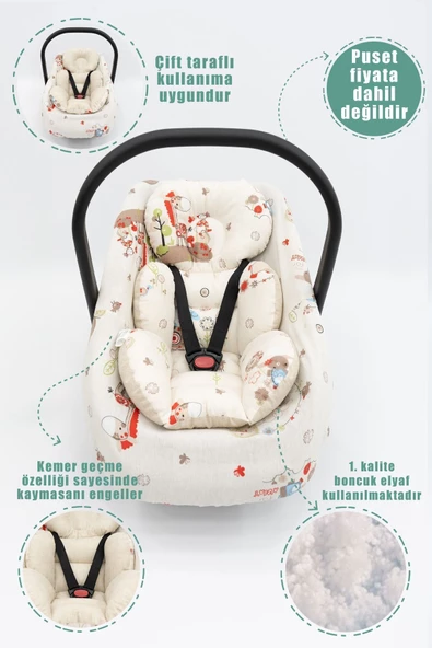 MORDESİGN Ortopedik Puset Minderi, Örtü Ve Çarşaf 3' Lü Set, Askı Stil, Animal Serisi - 3