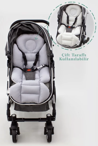 MORDESİGN Bebek Arabası Minderi, Bel Destekli, Plain Desen, Çift Taraflı, Gri - 4