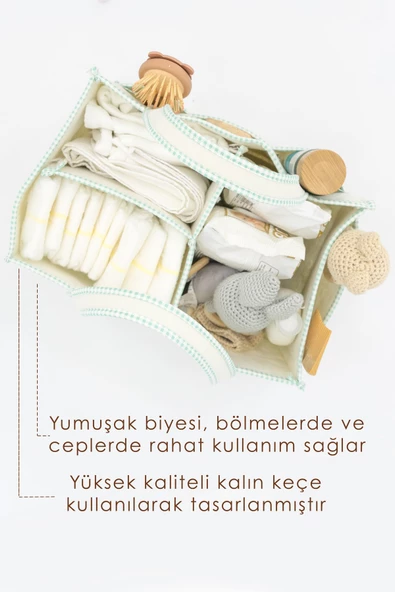 MORDESİGN Çok Amaçlı Kalın Keçe Anne Bebek Bakım Çantası, Dolap İçi Organizer, Scotch Serisi - 2