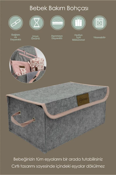 MORDESİGN Yenidoğan Bebek Bakım Çeyiz Seti; Bebek Hediyesi, Anne Bebek Organizer, Bebek Hediye Kutusu, Pudra - 2
