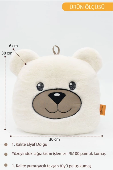 MORDESİGN Peluş Ayı Yastık, Sevimli Ayı Nakışlı Kırlent, Peluş Ayı Oyuncak, Bebek Yastık, Morbear Serisi - 6