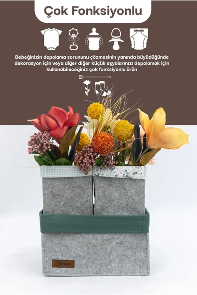 MORDESİGN 3'lü Çekmece İçi Dolap Çamaşır Düzenleyici, Çocuk Odası Katlanabilir Saklama Kutusu Seti, Organizer - 2