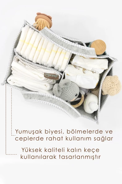 MORDESİGN Çok Amaçlı Kalın Keçe Anne Bebek Bakım Çantası, Dolap İçi Organizer, Scotch Serisi - 2