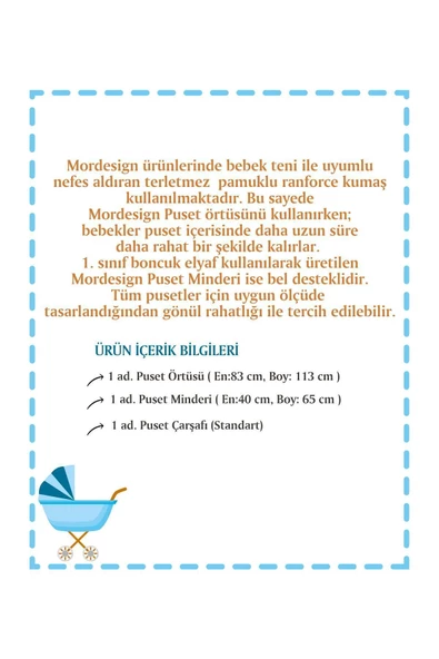 MORDESİGN Ortopedik Puset Minderi, Örtü Ve Çarşaf 3' Lü Set, Askı Stil, Animal Serisi - 5