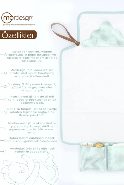 MORDESİGN Bebek Çanta Alt Açma Minderi, Alt Değiştirme Pedi, Taşınabilir Bakım Çantası, Clutch Seri, Mint - 4
