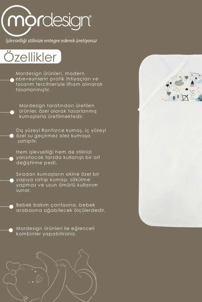 MORDESİGN Bebek Çanta Alt Açma Minderi, Alt Değiştirme Pedi, Taşınabilir Bakım Örtüsü Care Tilki Serisi - 4