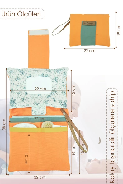 MORDESİGN Bebek Alt Açma Bakım Çantası, Anne Bebek Organizeri, Yıkanabilir, Kir Tutmaz, Junior Serisi, Turuncu - 5