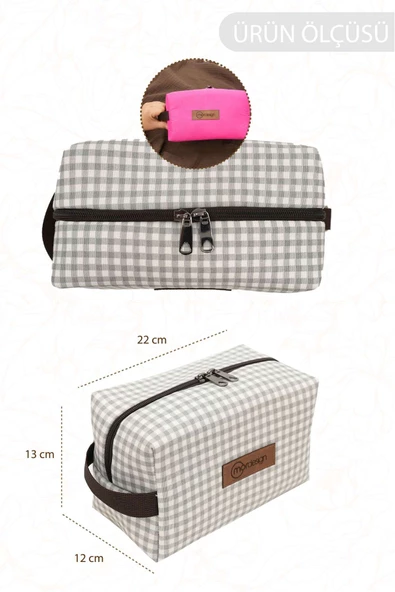 MORDESİGN Bebek Bakım Çantası Organizeri, Islak/Kuru, Kirli/Temiz Çamaşır, Bebek Bezi Çantası, Gingham Serisi - 2