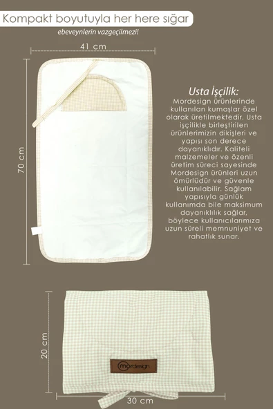 MORDESİGN Bebek Çanta Alt Açma Minderi Alt Değiştirme Pedi Taşınabilir Bakım Örtüsü Care Serisi, Kahve - 4