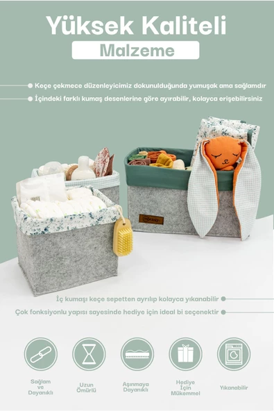 MORDESİGN 3'lü Çekmece İçi Dolap Çamaşır Düzenleyici, Çocuk Odası Katlanabilir Saklama Kutusu Seti, Organizer - 3