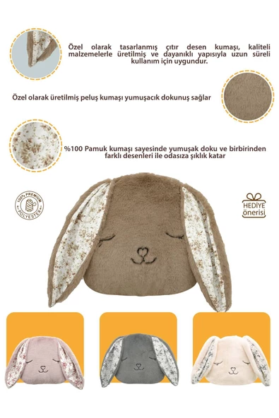 MORDESİGN Peluş Tavşan Yastık, Sevimli Tavşan Nakışlı Kırlent, Peluş Tavşan Oyuncak, Morbunny Seri - 2