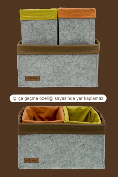 MORDESİGN 3'lü Çekmece İçi Dolap Çamaşır Düzenleyici, Çocuk Odası Katlanabilir Saklama Kutusu Seti, Organizer - 2