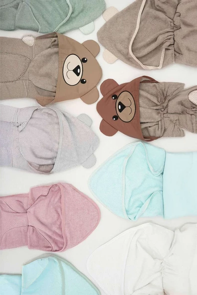 MORDESİGN Morbear Serisi Bebek Havlu/Kese Seti, Nakışlı Bebek Havlu Kundak, Pamuklu Yumuşacık Yenidoğan Havlu - 6