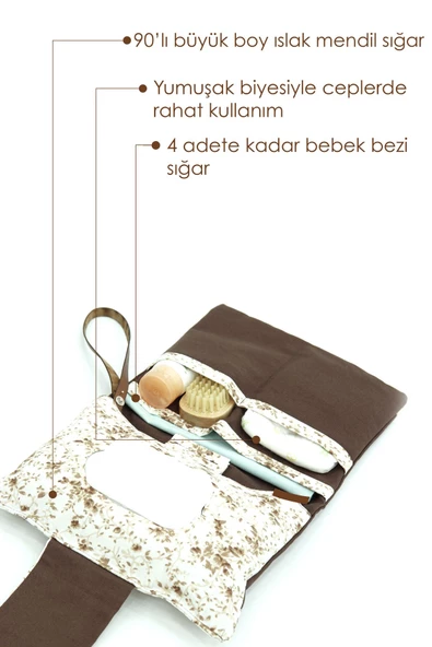 MORDESİGN Bebek Alt Açma Bakım Çantası, Anne Bebek Organizeri, Yıkanabilir, Kir Tutmaz, Junior Serisi, Kahve - 2