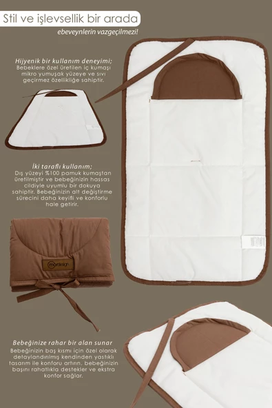 MORDESİGN Bebek Çanta Alt Açma Minderi, Alt Değiştirme Pedi, Taşınabilir Bakım Örtüsü,Morremix Seri,Kahverengi - 3