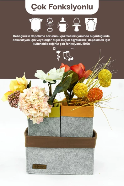 MORDESİGN 3'lü Çekmece İçi Dolap Çamaşır Düzenleyici, Çocuk Odası Katlanabilir Saklama Kutusu Seti, Organizer - 3