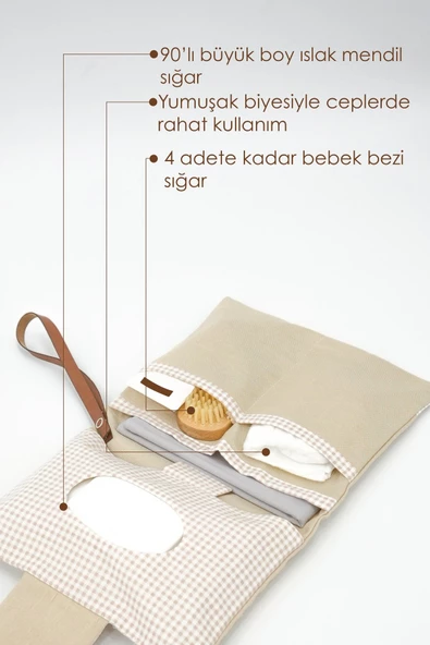 MORDESİGN Bebek Alt Açma Bakım Çantası, Anne Bebek Organizeri, Yıkanabilir, Kir Tutmaz, Junior Serisi, Bej - 5