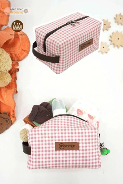 MORDESİGN Bebek Bakım Çantası Organizeri, Islak/Kuru, Kirli/Temiz Çamaşır, Bebek Bezi Çantası, Gingham Serisi