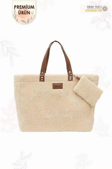 MORDESİGN Teddy Bag, Anne Bebek Bakım Çantası, Cüzdan Hediyeli, XL Büyük Boy, Kadın Çantası, Morteddy Serisi