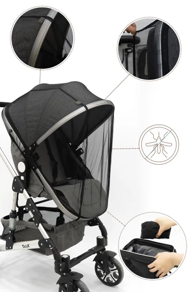MORDESİGN Bebek Arabası Sinekliği/cibinliği, Sahra Serisi, Siyah (tüm Bebek Arabaları Ile Uyumludur) - 2