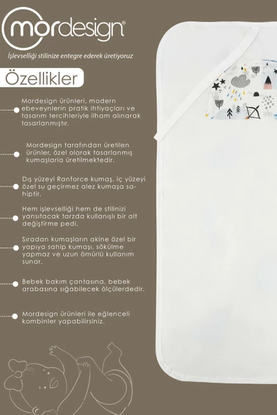 MORDESİGN Bebek Çanta Alt Açma Minderi  Alt Değiştirme Pedi  Taşınabilir Bakım Örtüsü Care Tilki Serisi - 4