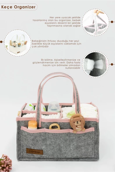 MORDESİGN Yenidoğan Bebek Bakım Çeyiz Seti; Bebek Hediyesi, Anne Bebek Organizer, Bebek Hediye Kutusu, Pudra - 3