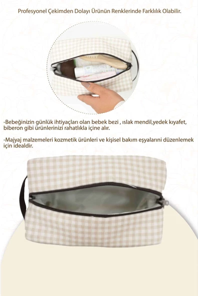 MORDESİGN Bebek Bakım Çantası Organizeri, Islak/Kuru, Kirli/Temiz Çamaşır, Bebek Bezi Çantası, Gingham Serisi - 5