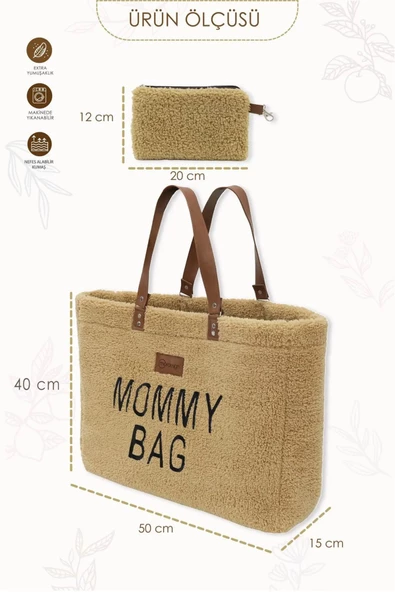 MORDESİGN Mommy Bag, Anne Bebek Bakım Çantası, Cüzdan Hediyeli, XL Büyük Boy, Kadın Çantası, Morteddy Serisi - 3