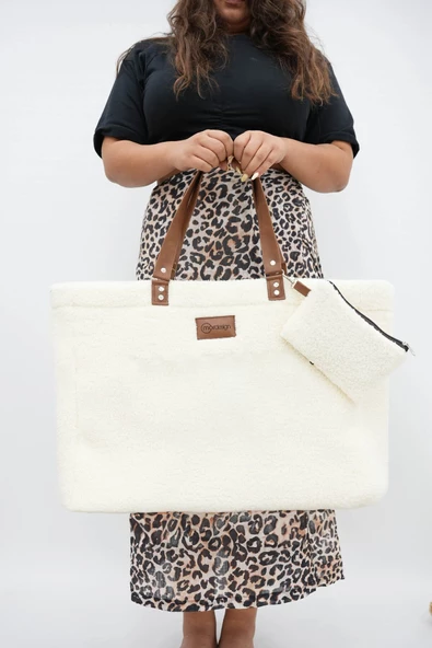 MORDESİGN Teddy Bag,Anne Bebek Bakım Çantası, Cüzdan Hediyeli, XL Büyük Boy, Kadın Çantası, Morteddy Serisi - 4