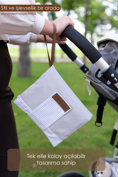 MORDESİGN Bebek Alt Açma Bakım Çantası, Anne Bebek Organizeri, Yıkanabilir, Kir Tutmaz, Junior Serisi, Gri - 6