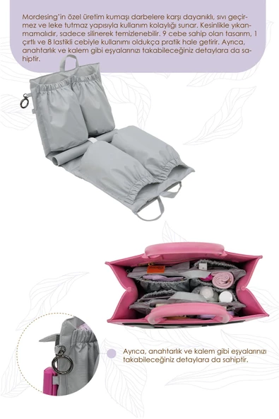 MORDESİGN Bebek Bakım Çanta Organizeri, 9 Cepli Çok Amaçlı Düzenleyici, Bag Organizer Serisi, Small - 2