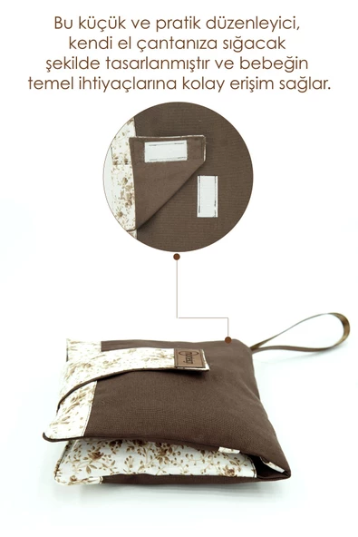 MORDESİGN Bebek Alt Açma Bakım Çantası, Anne Bebek Organizeri, Yıkanabilir, Kir Tutmaz, Junior Serisi, Kahve - 5