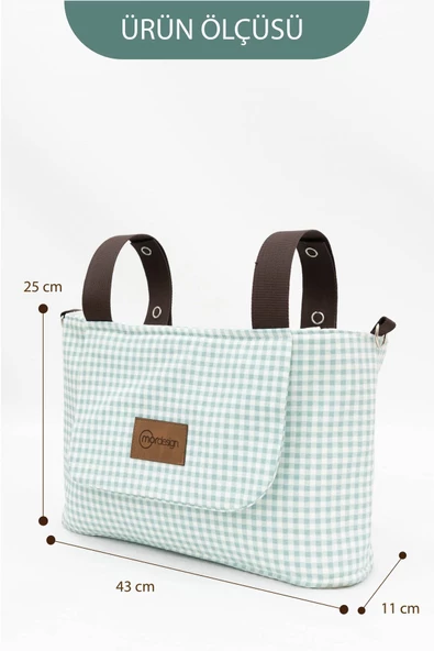 MORDESİGN Bebek Arabası Organizer Çanta, Omuz Akılı , Anne Bebek Bakım Çantası, Su Geçirmez, Gingham Serisi - 6